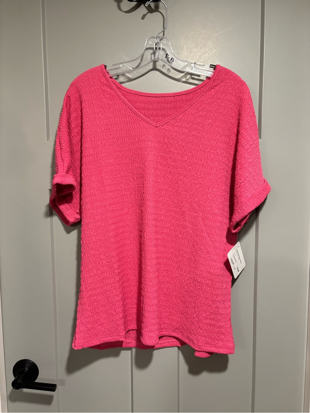 Women's Hot Pink Textured Short-Sleeve Top